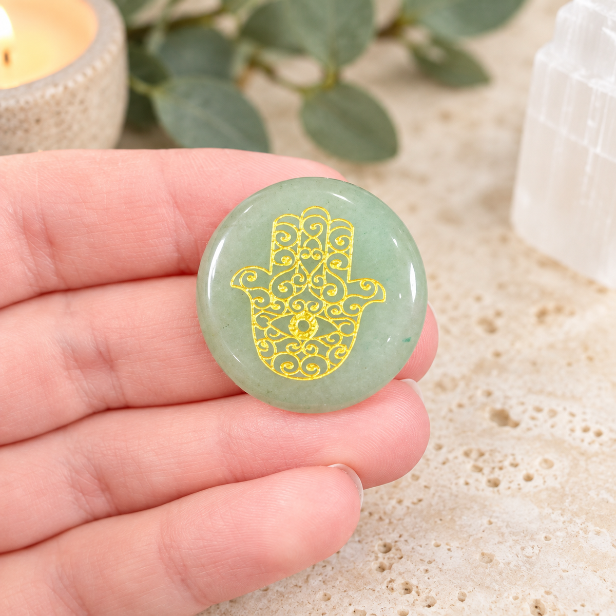 Aventurine Hamsa Gemstone Coin