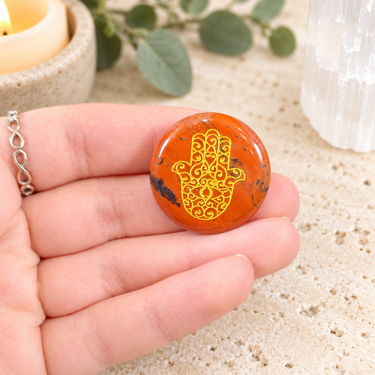 Red Jasper Hamsa Gemstone Coin