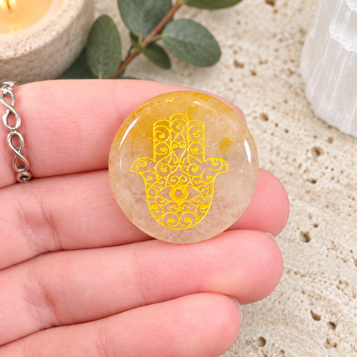 Yellow Aventurine Hamsa Gemstone Coin