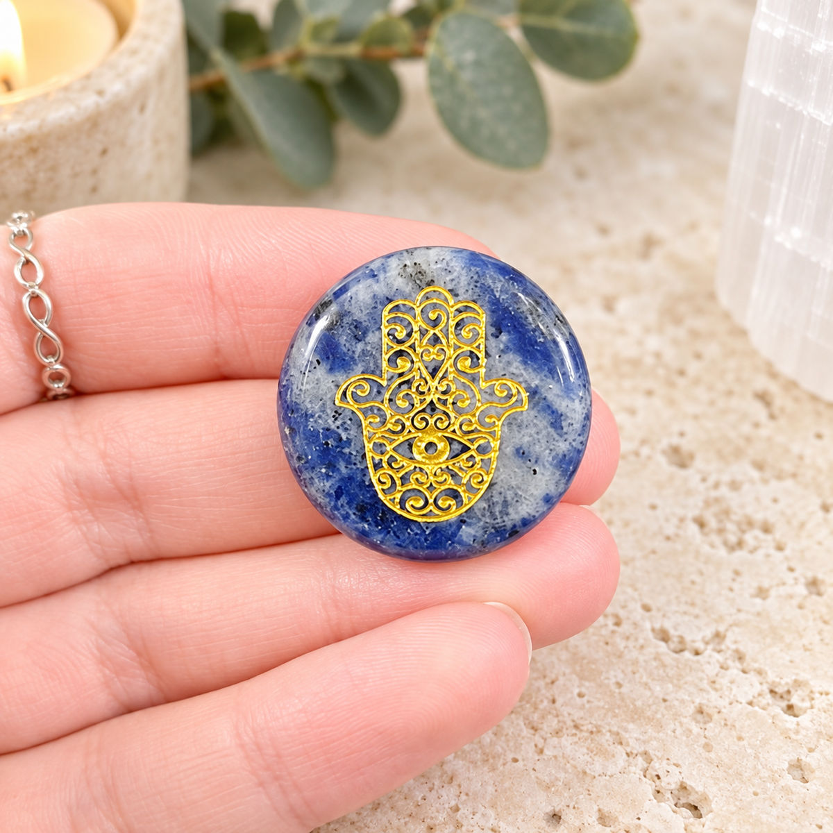 Sodalite Hamsa Gemstone Coin