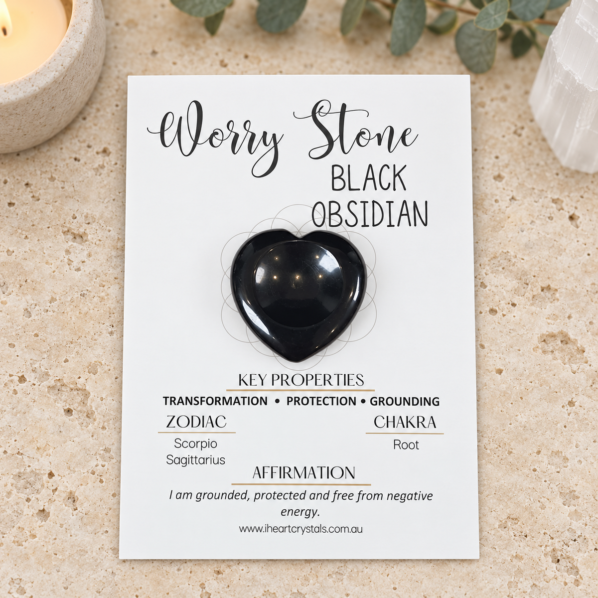 Black Obsidian Heart Shape Worry Stone (Thumb Stone)