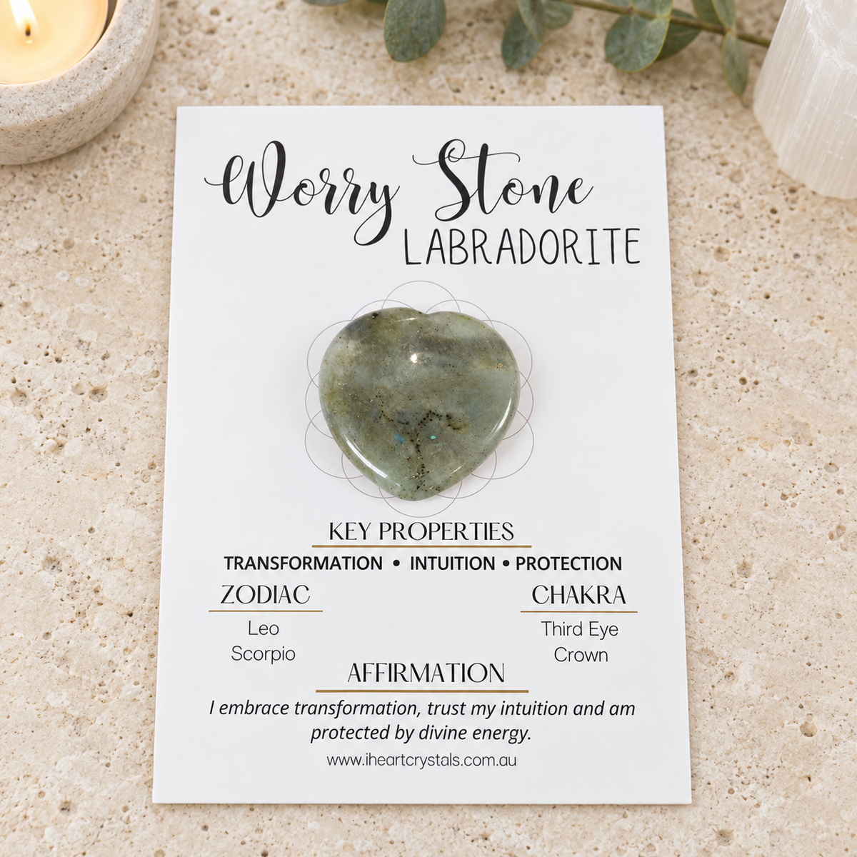 Labradorite Heart Shape Worry Stone (Thumb Stone)