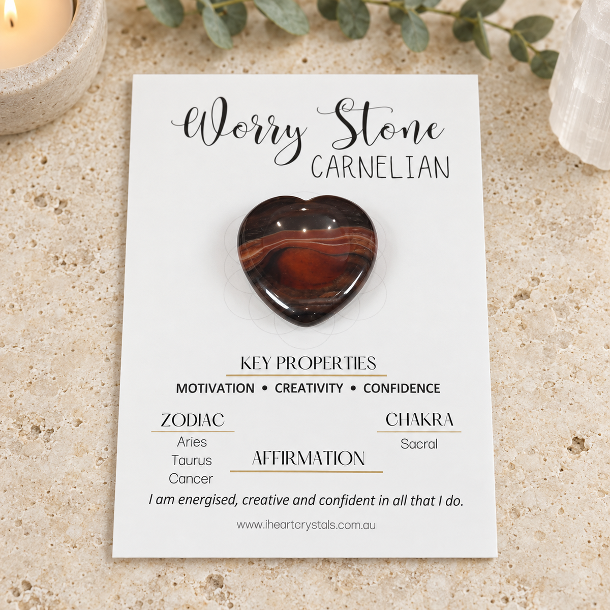 Carnelian Heart Shape Worry Stone (Thumb Stone)