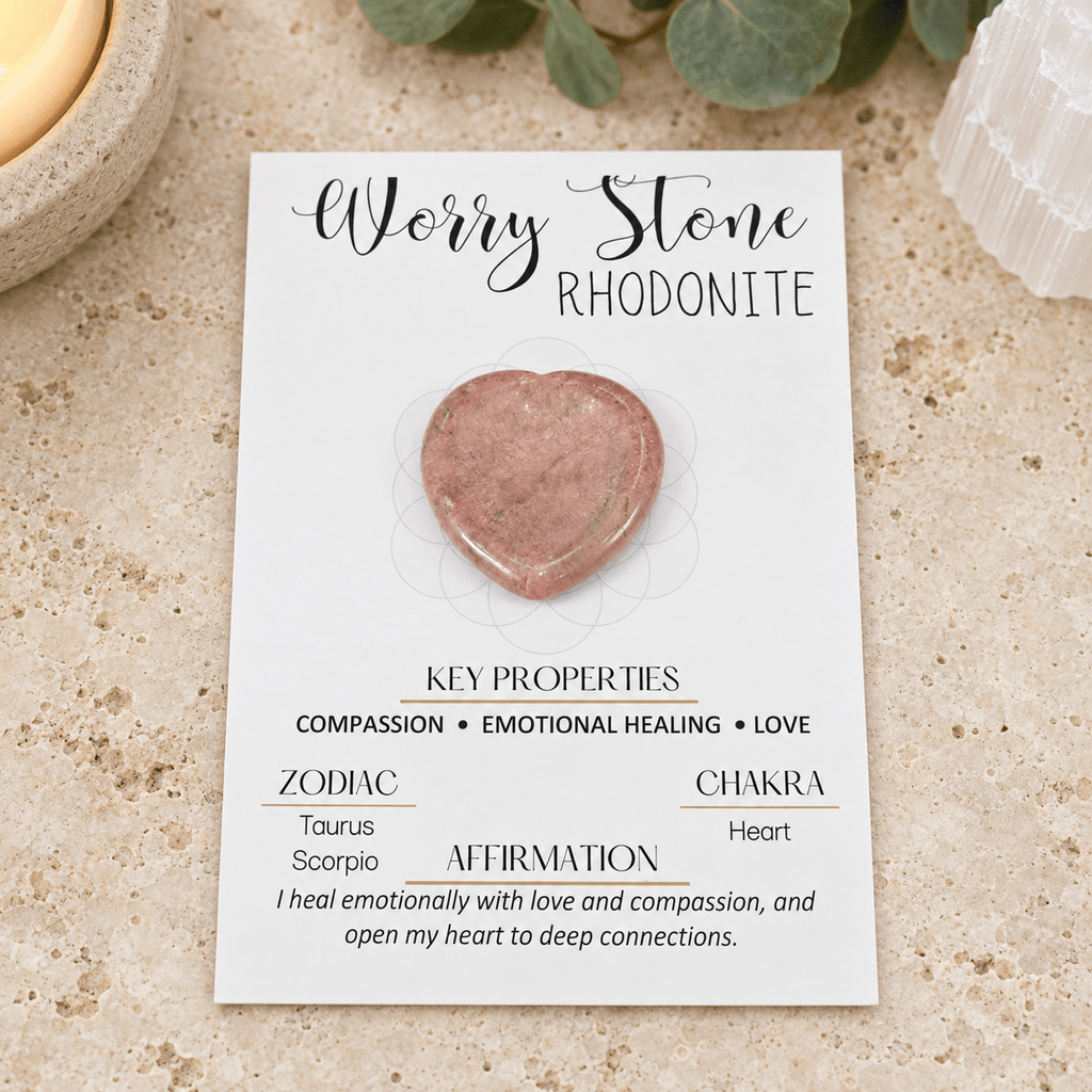 Pink Rhodonite Heart Shape Worry Stone (Thumb Stone)