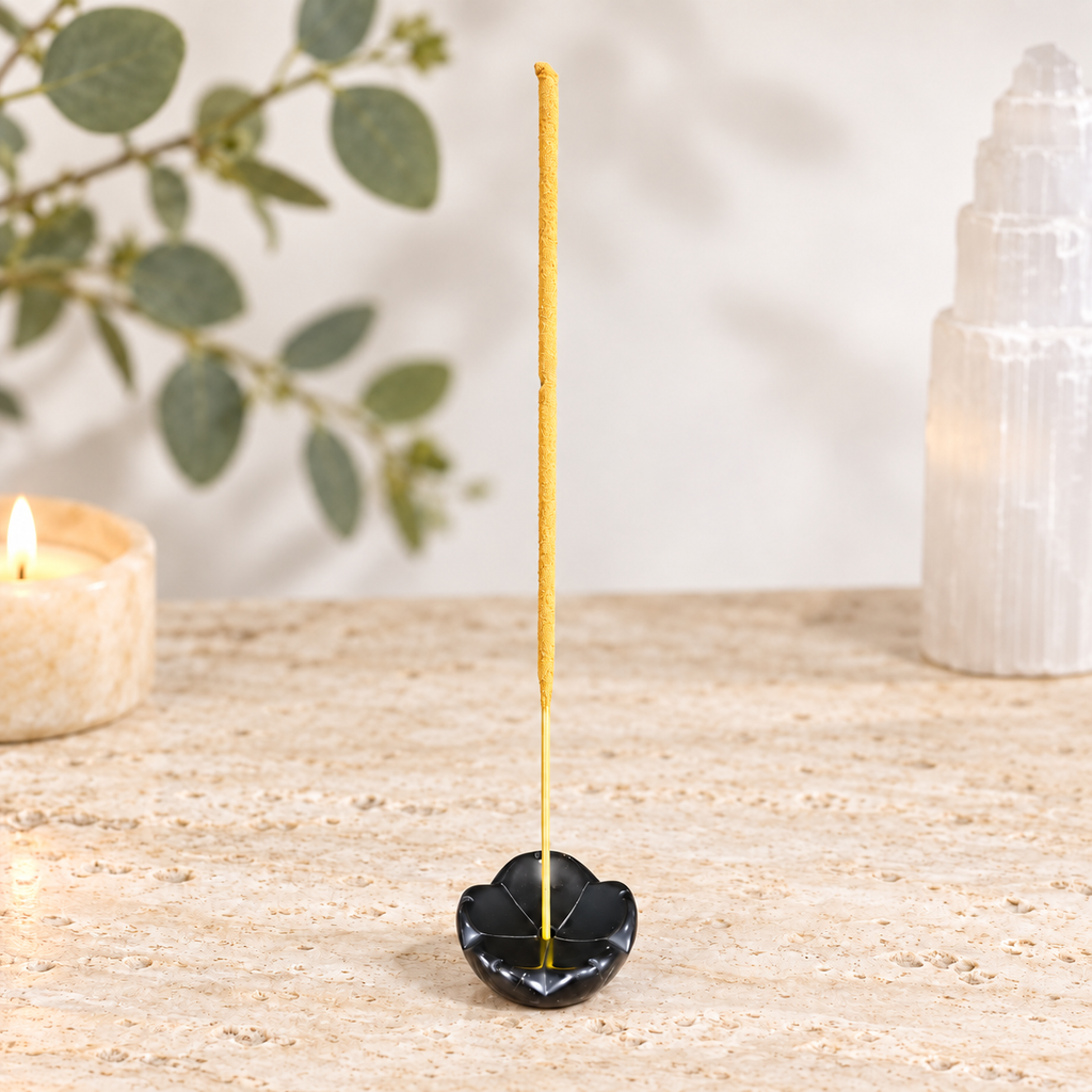 Black Obsidian Lotus Incense Holder