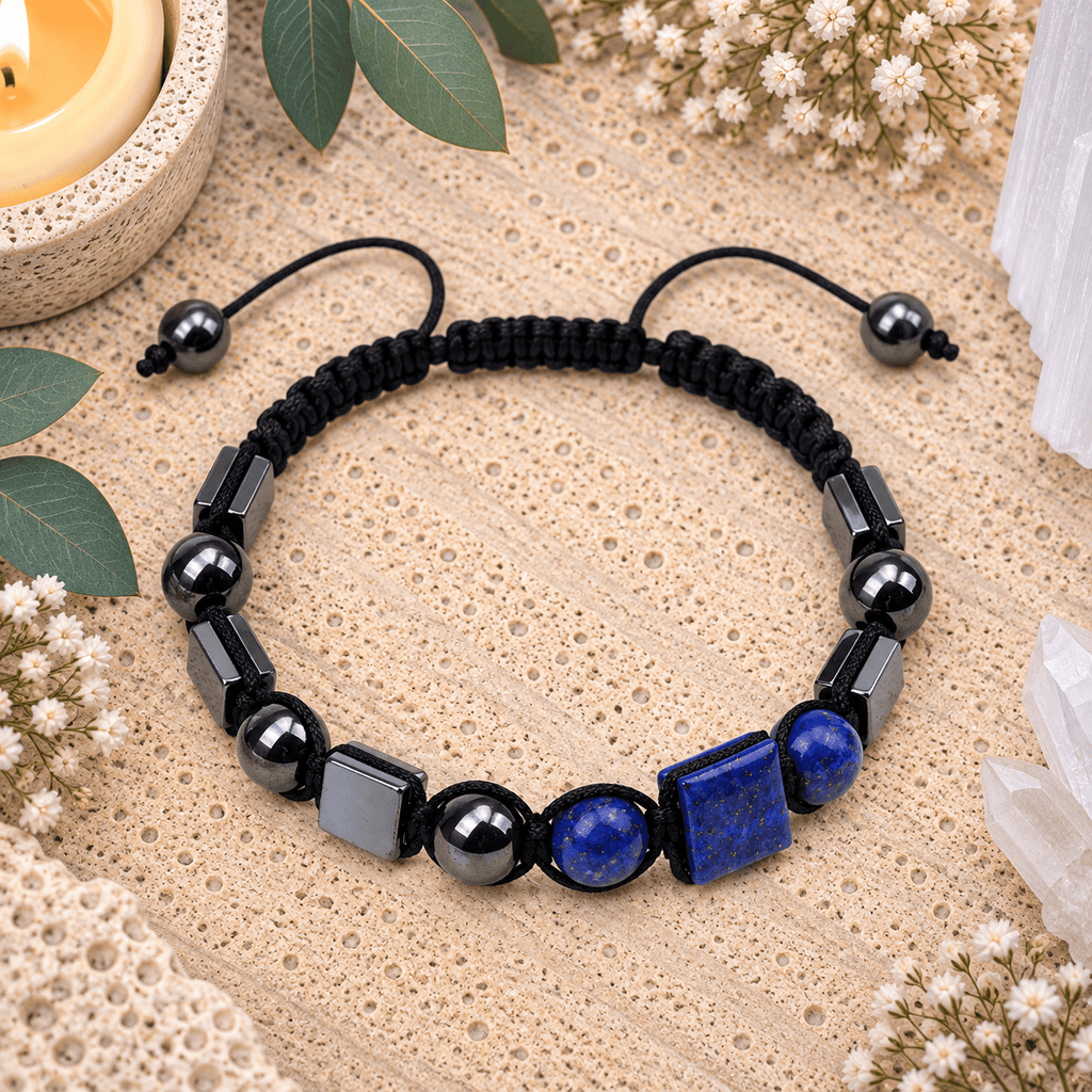 Lapis Lazuli & Hematite Adjustable Gemstone Bracelet