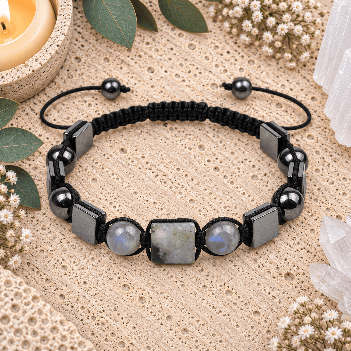 Labradorite & Hematite Adjustable Gemstone Bracelet