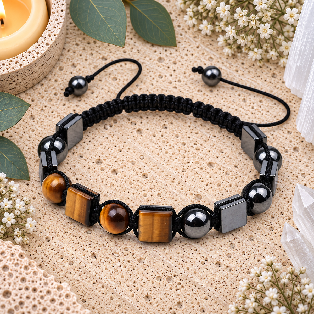 Tiger Eye & Hematite Adjustable Gemstone Bracelet