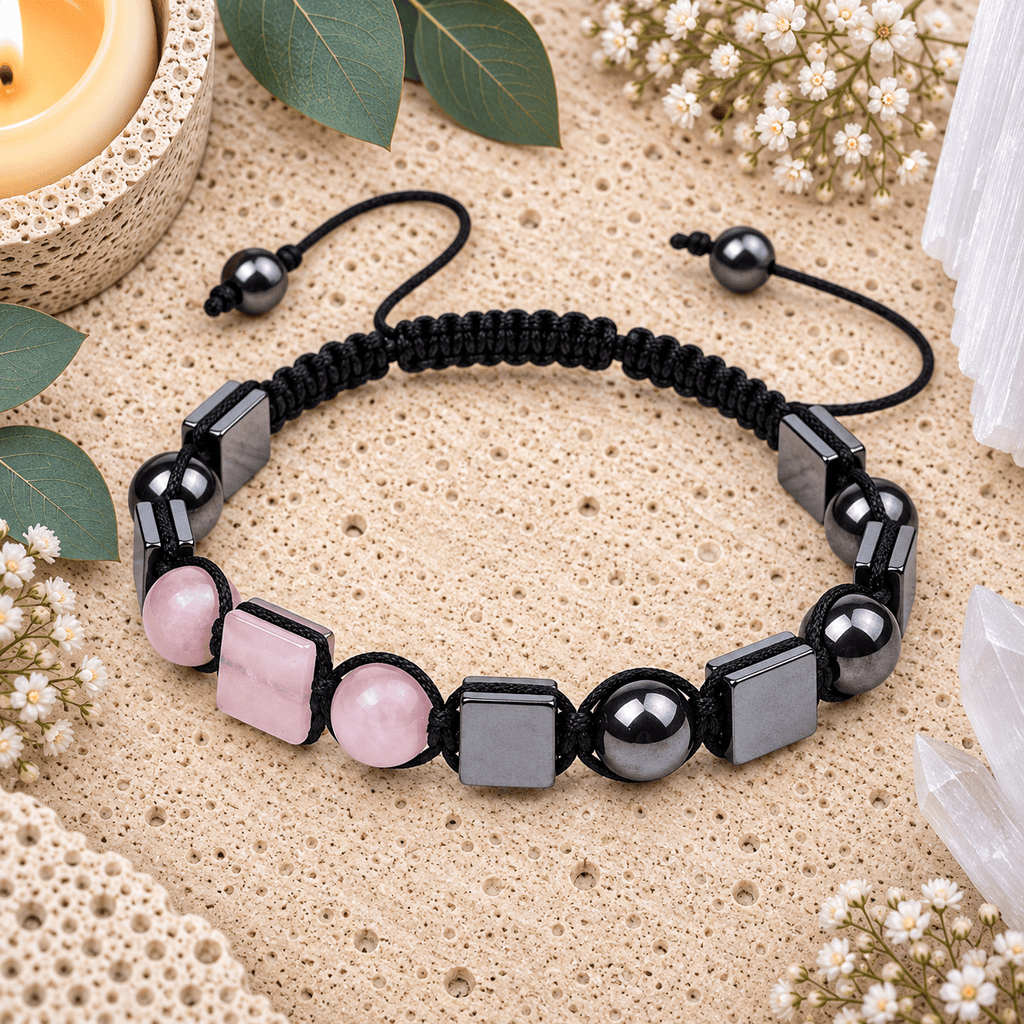 Rose Quartz & Hematite Adjustable Gemstone Bracelet