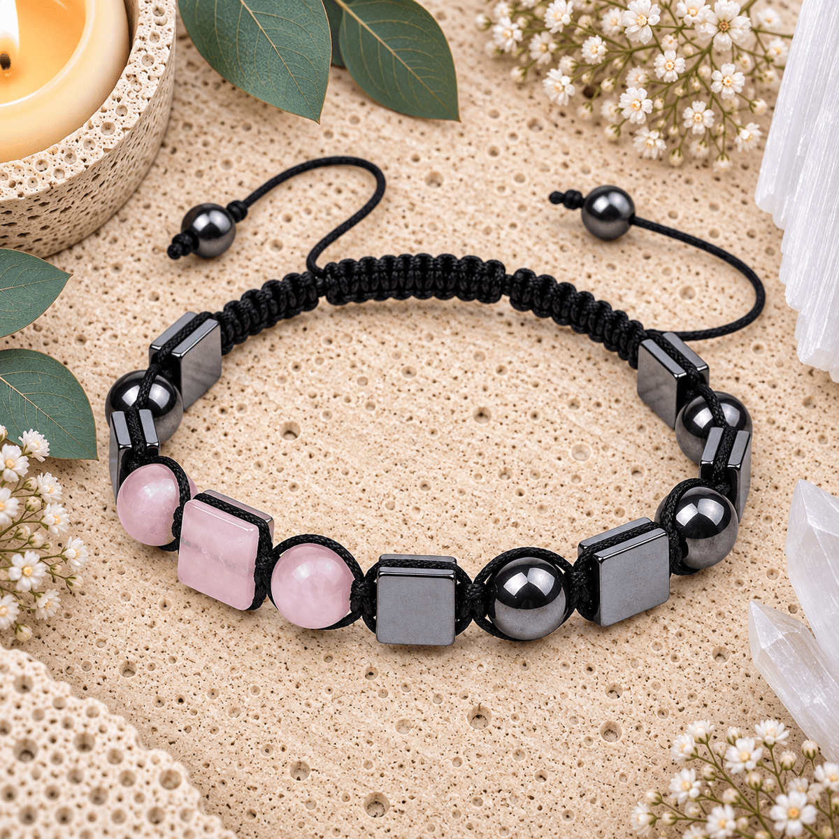 Rose Quartz & Hematite Adjustable Gemstone Bracelet