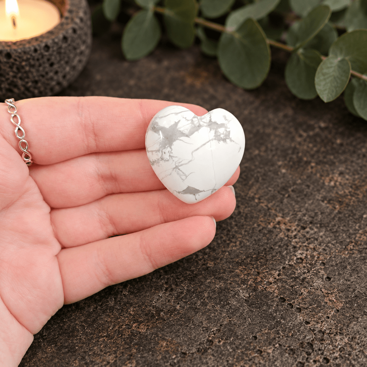 White Howlite 3cm Gemstone Heart