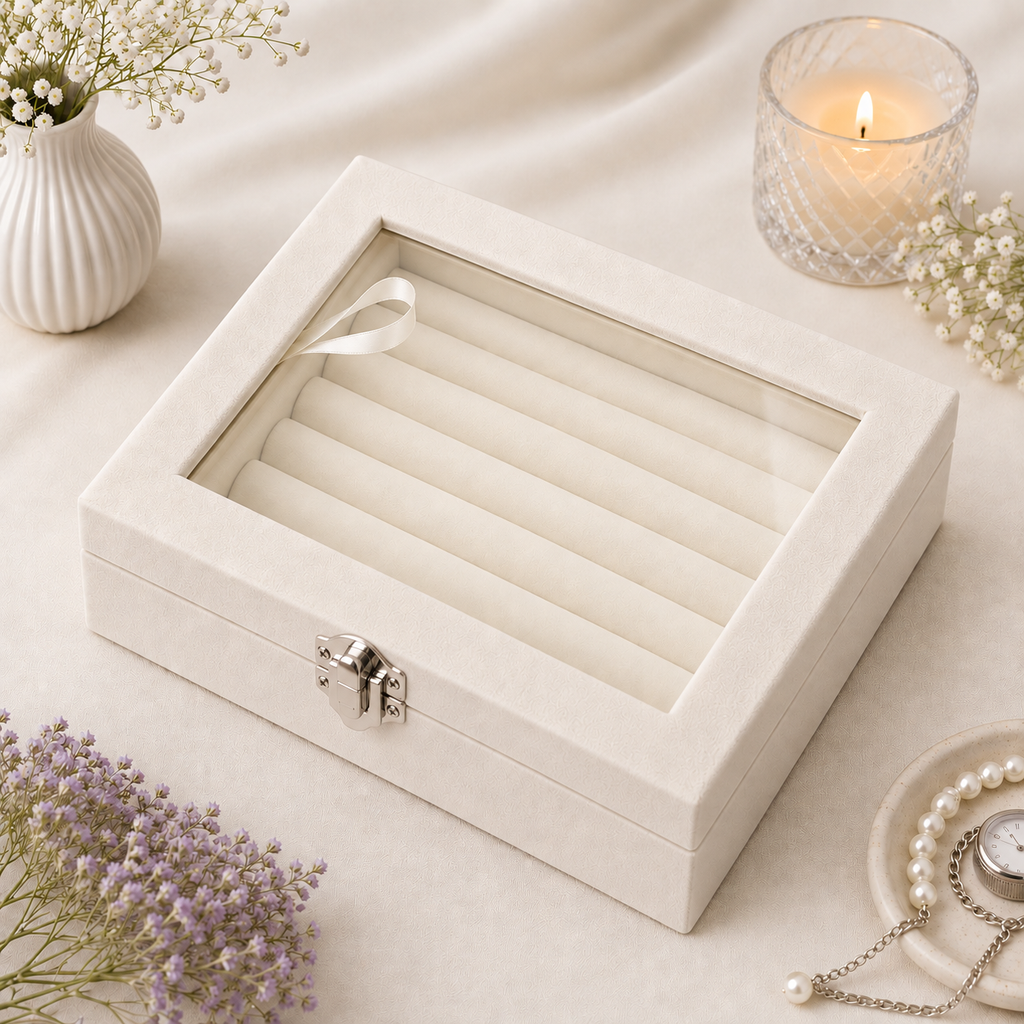 Off White Velvet Ring Box