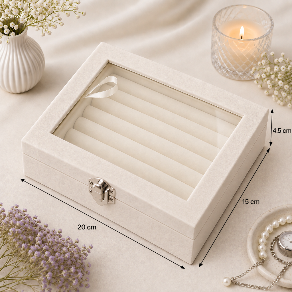 Off White Velvet Ring Box