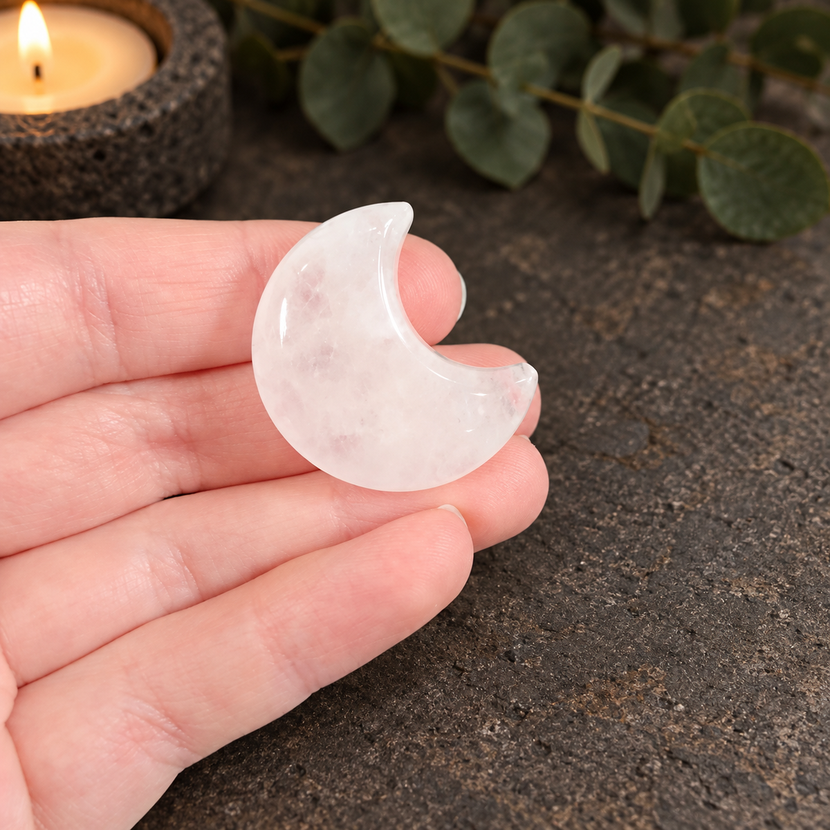 3cm Clear Quartz Gemstone Moon