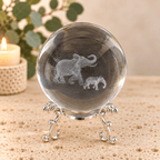 Elephant Family 8cm Laser Cut Glass Sphere & Stand