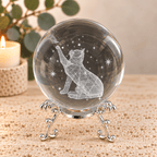 Cosmic Cat 8cm Laser Cut Glass Sphere & Stand
