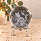 Kitten with Butterfly 8cm Laser Cut Glass Sphere & Stand