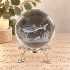 Shark 8cm Laser Cut Glass Sphere & Stand