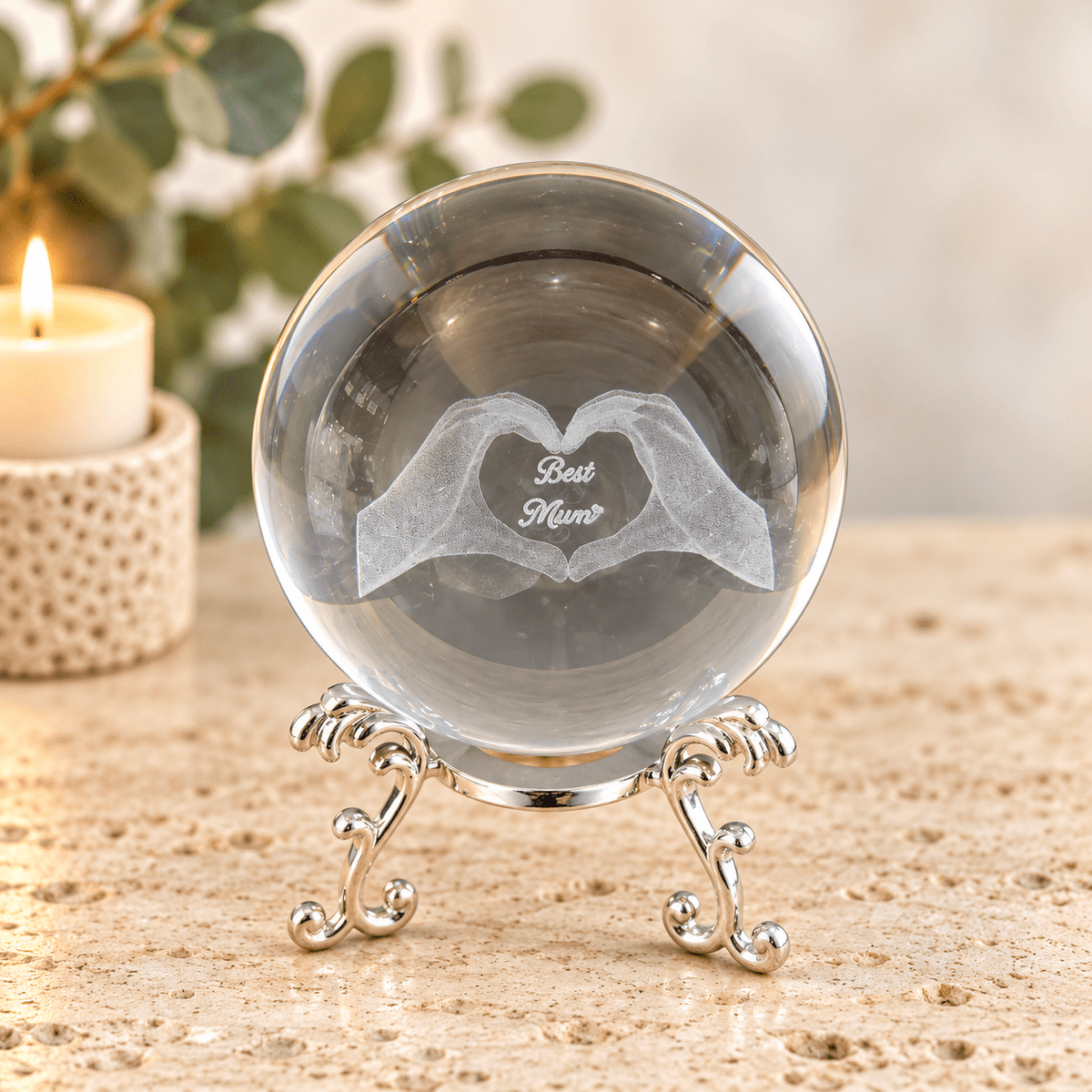 Best Mum 8cm Laser Cut Glass Sphere & Stand
