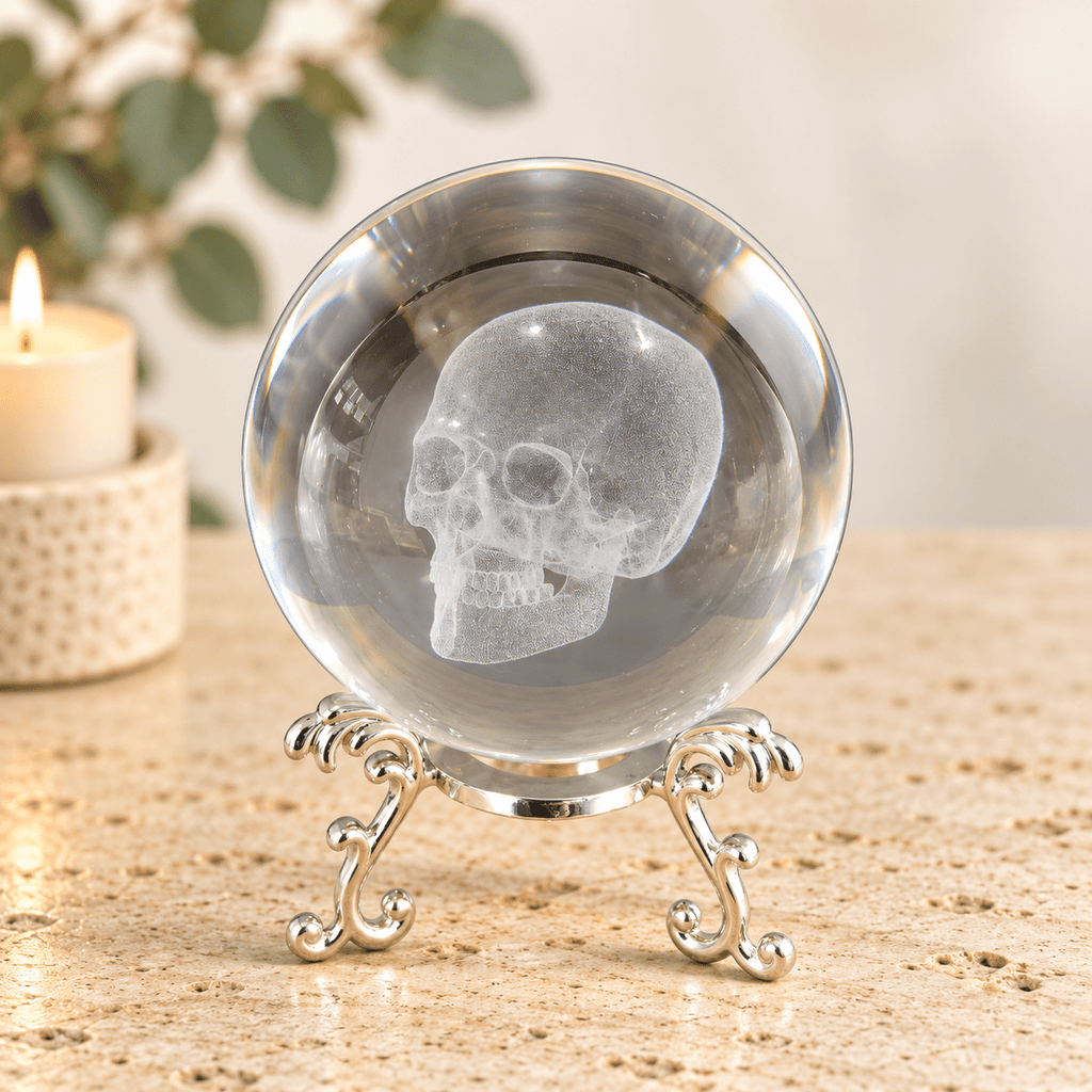 Skull 8cm Laser Cut Glass Sphere & Stand
