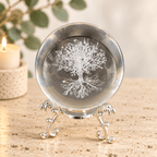 Tree of Life 8cm Laser Cut Glass Sphere & Stand