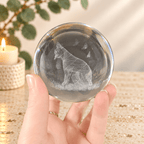 Cat Sitting with Butterflies 8cm Laser Cut Glass Sphere & Stand
