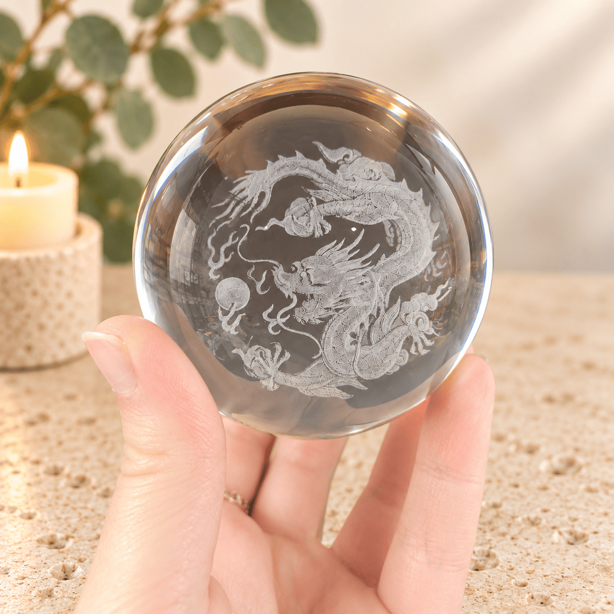 Chinese Dragon 8cm Laser Cut Glass Sphere & Stand