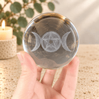 Triple Moon with Pentagram 8cm Laser Cut Glass Sphere & Stand
