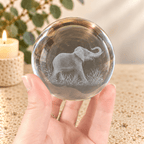 Elephant 8cm Laser Cut Glass Sphere & Stand