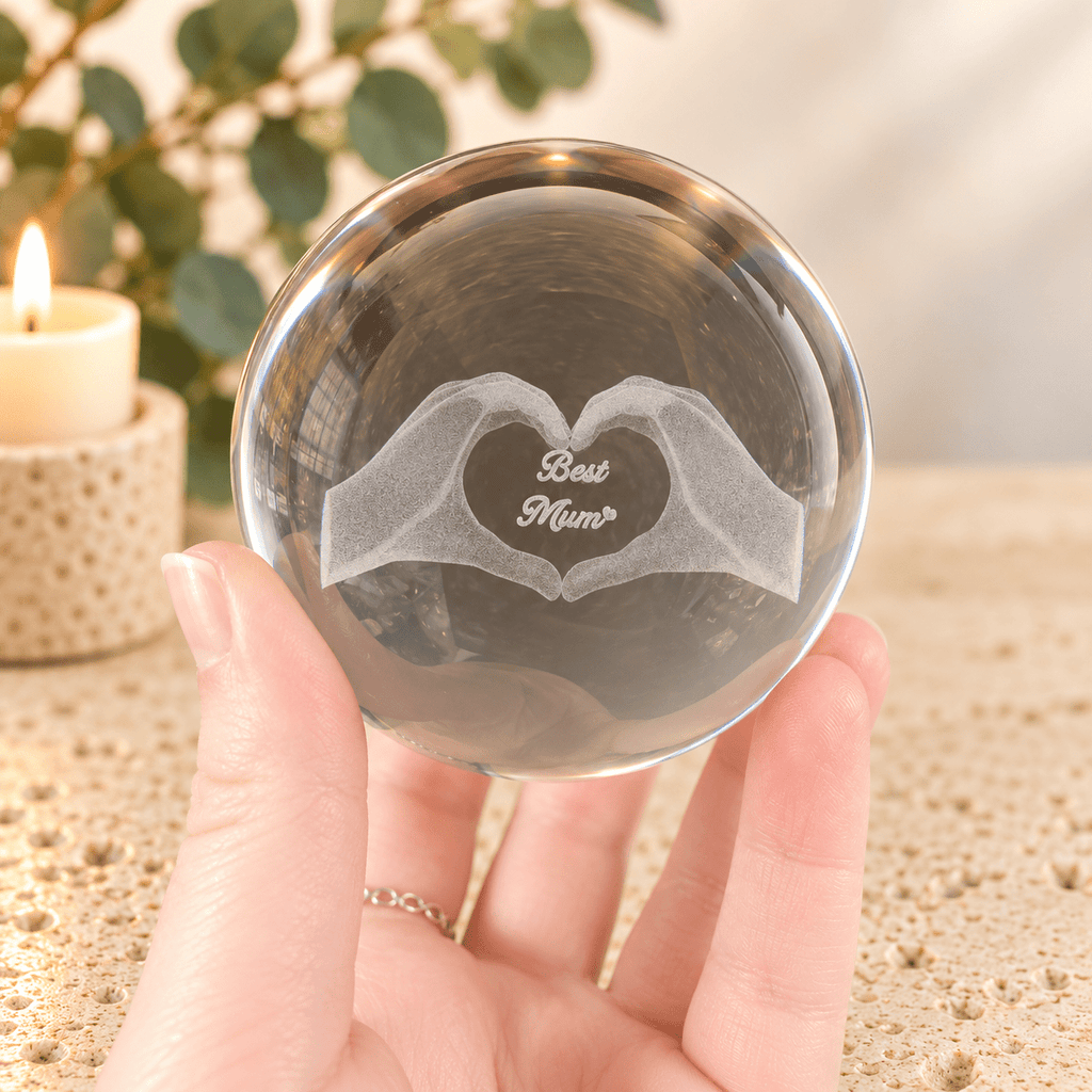 Best Mum 8cm Laser Cut Glass Sphere & Stand