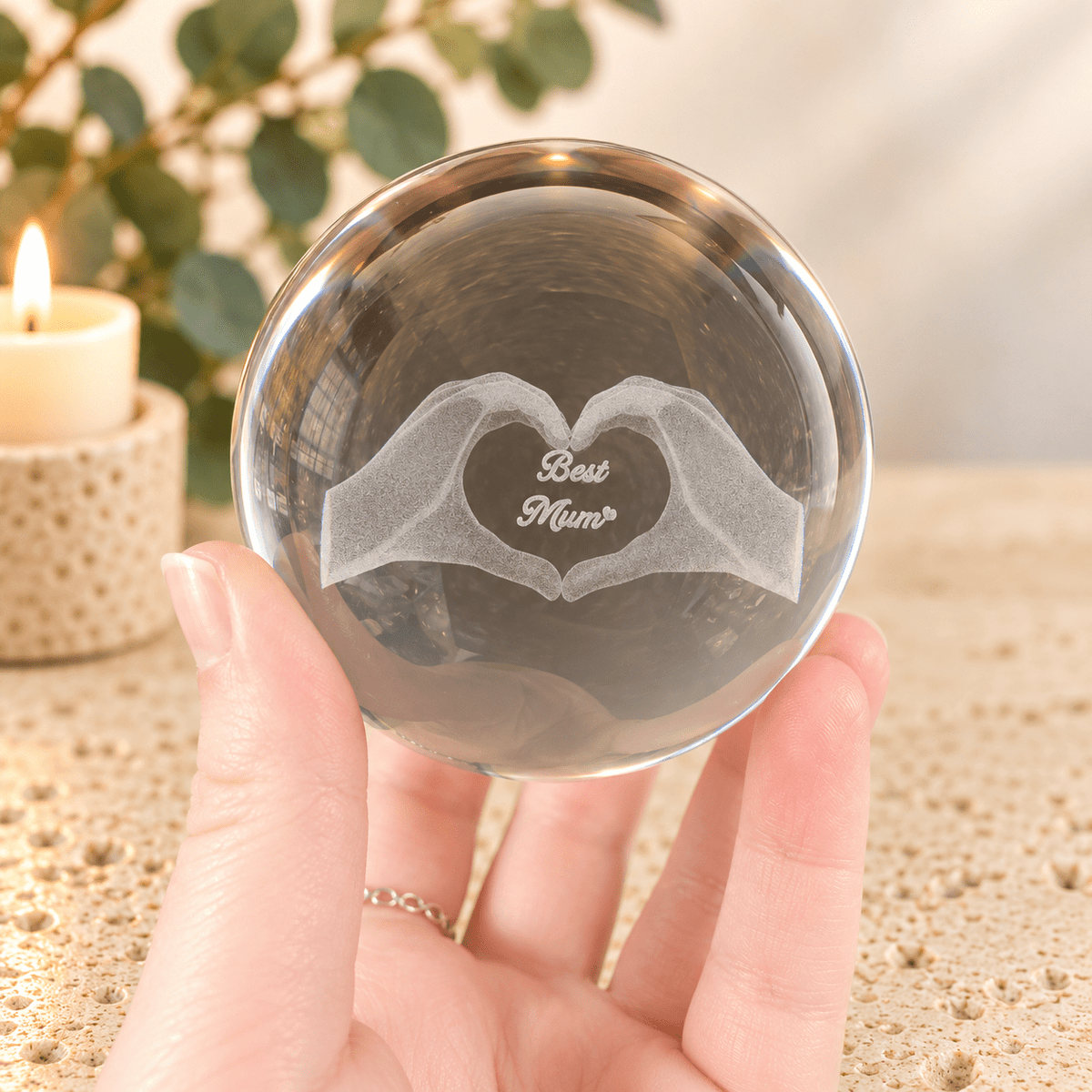Best Mum 8cm Laser Cut Glass Sphere & Stand