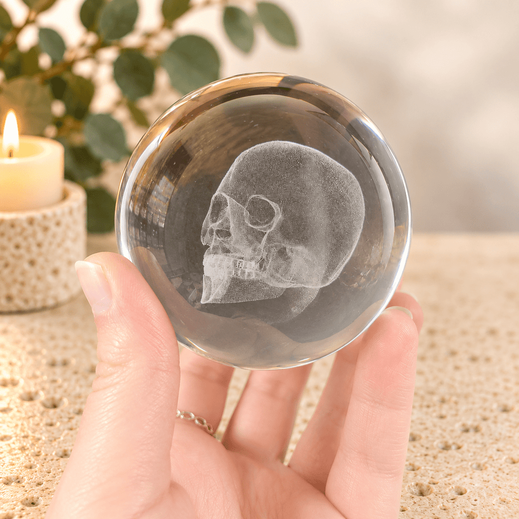 Skull 8cm Laser Cut Glass Sphere & Stand