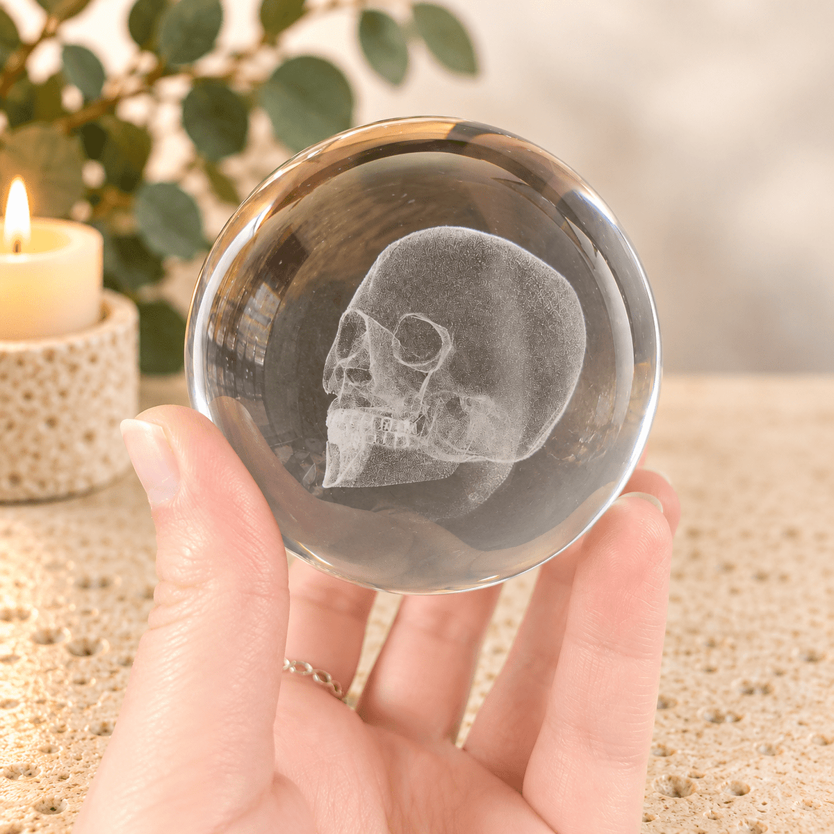 Skull 8cm Laser Cut Glass Sphere & Stand