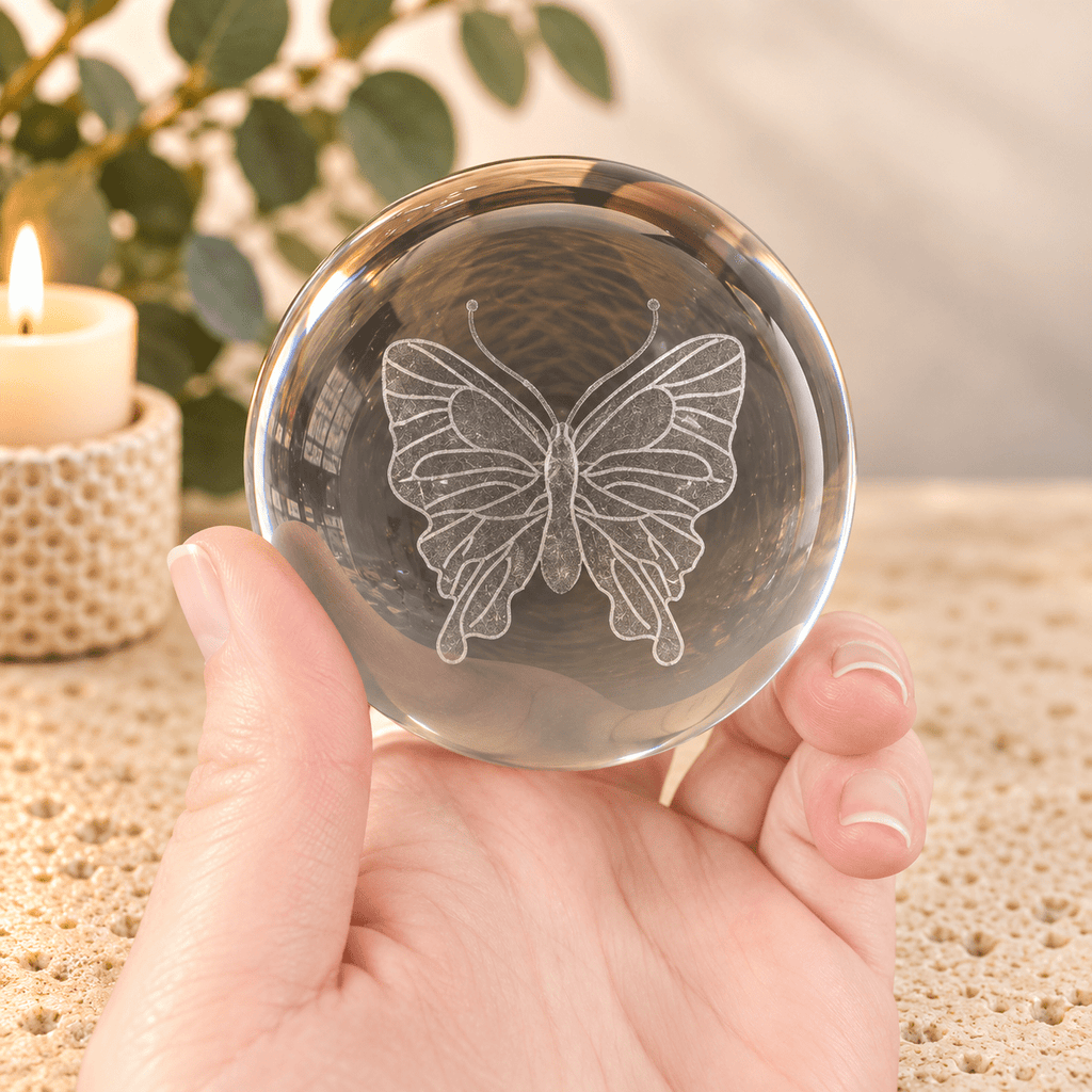 Butterfly 8cm Laser Cut Glass Sphere & Stand