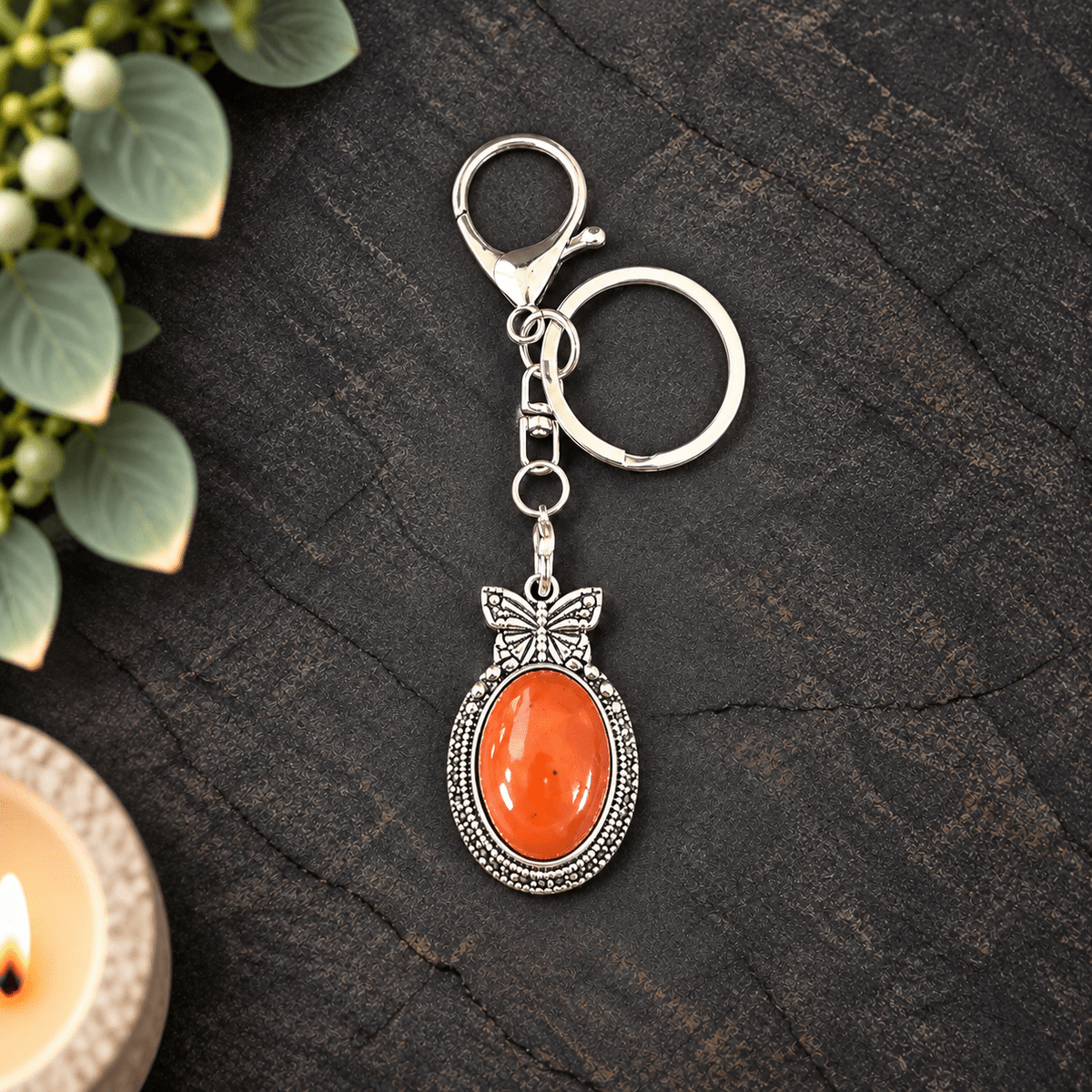Red Jasper Butterfly Keyring