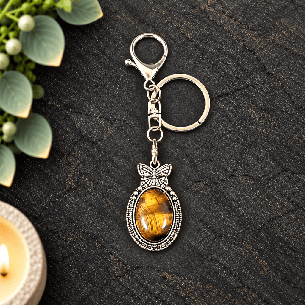 Tiger Eye Butterfly Keyring
