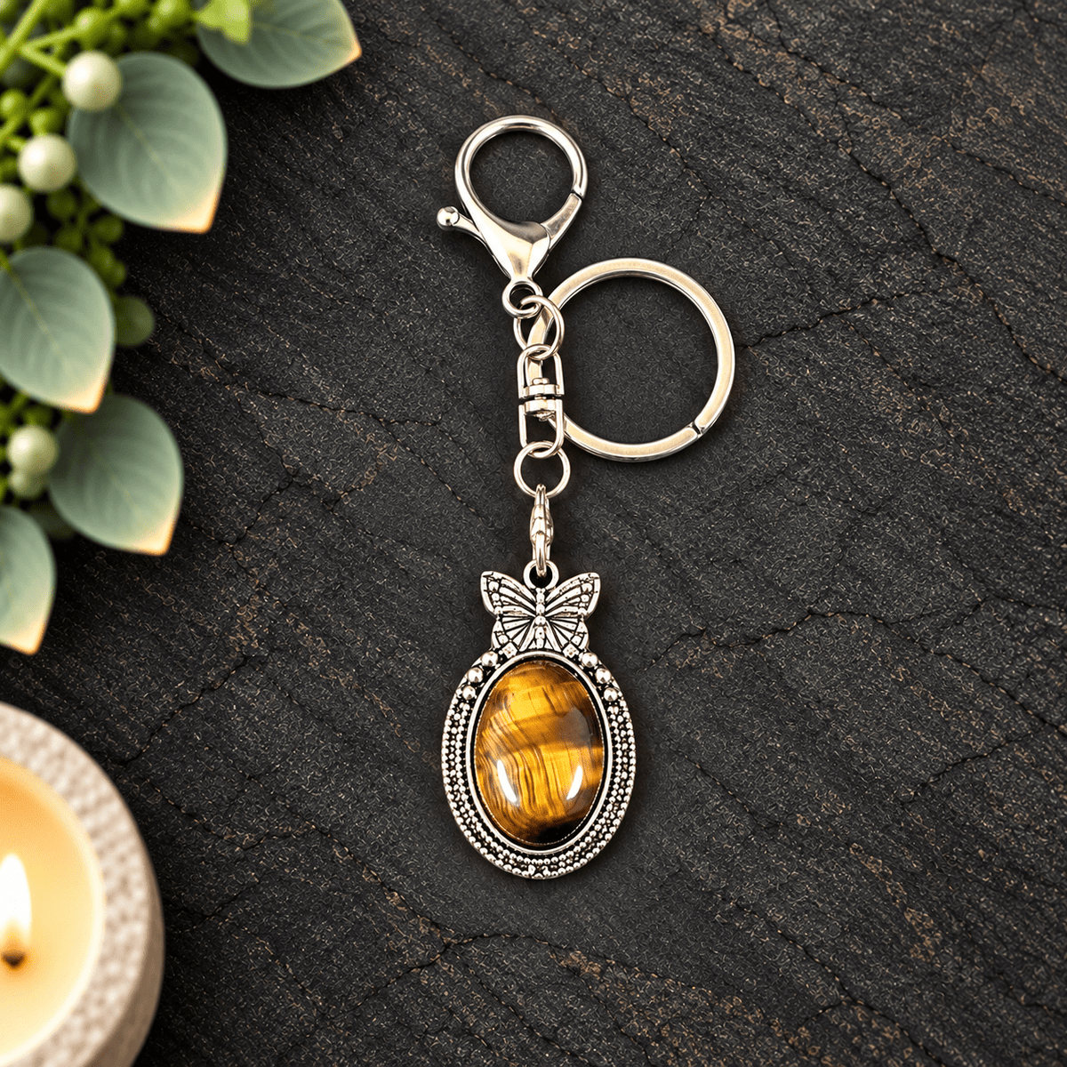 Tiger Eye Butterfly Keyring