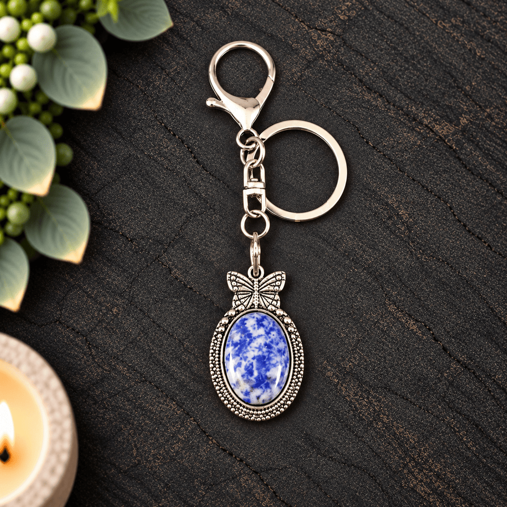 Blue Spot Jasper Butterfly Keyring