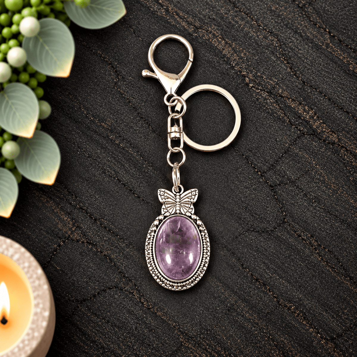 Amethyst Butterfly Keyring