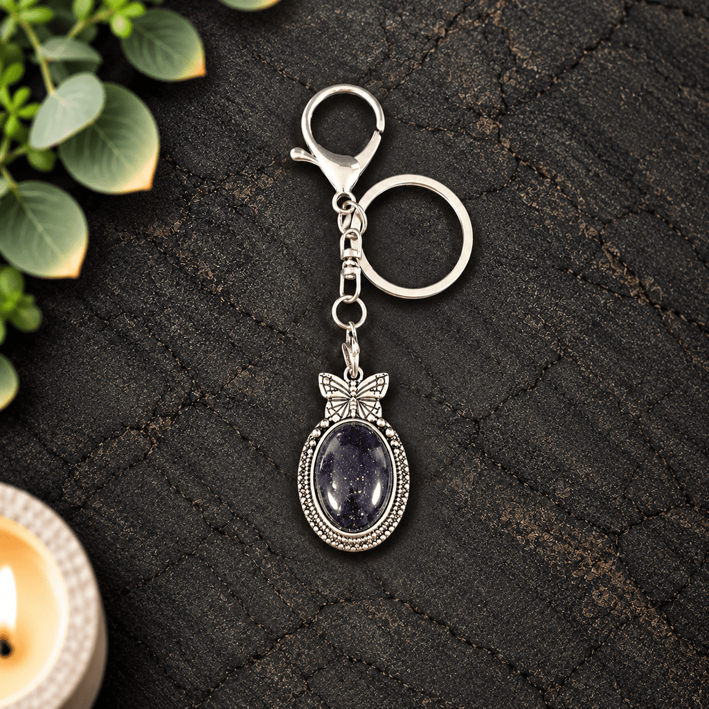 Blue Goldstone Butterfly Keyring