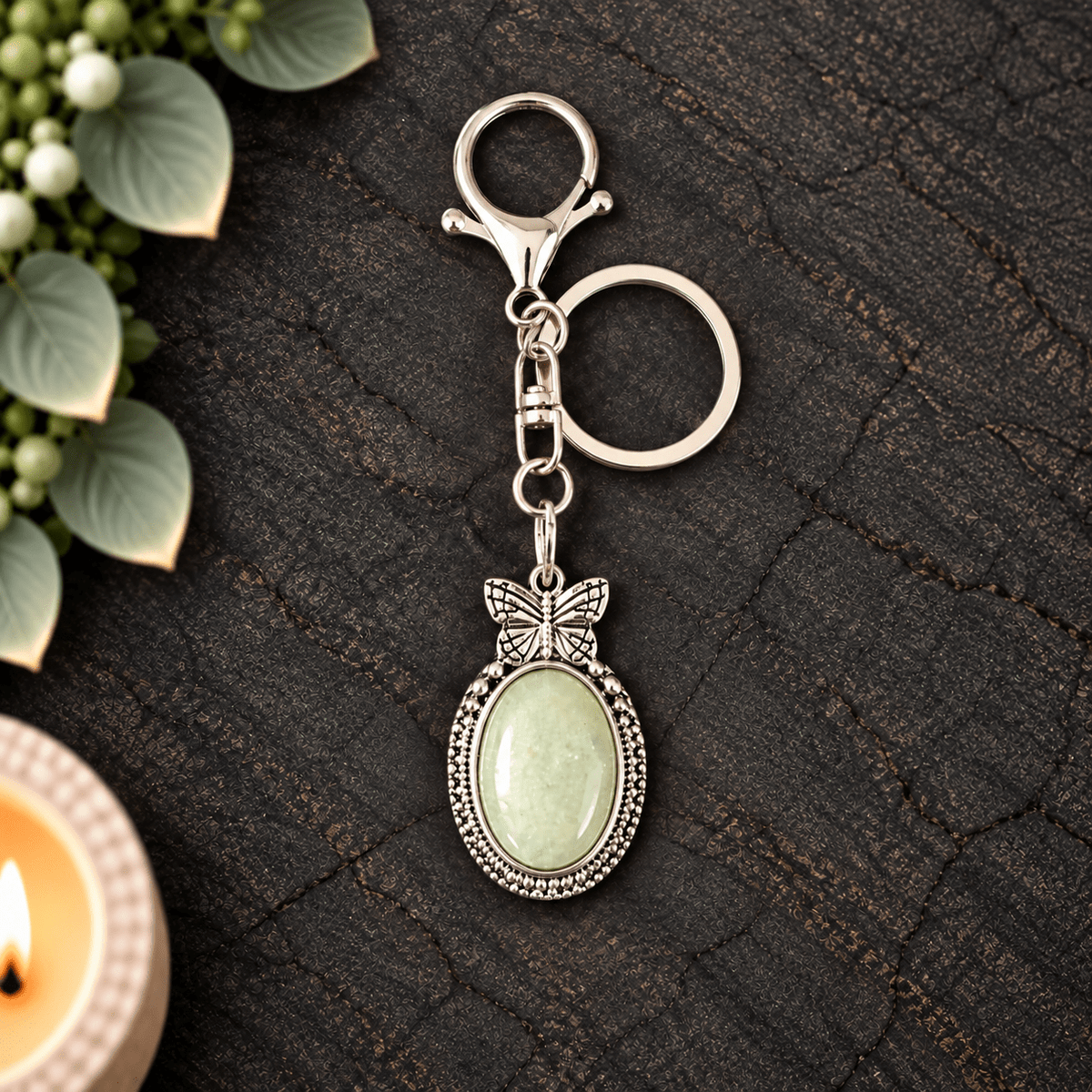 Aventurine Butterfly Keyring