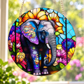 15cm Acrylic Suncatcher - Floral Elephant