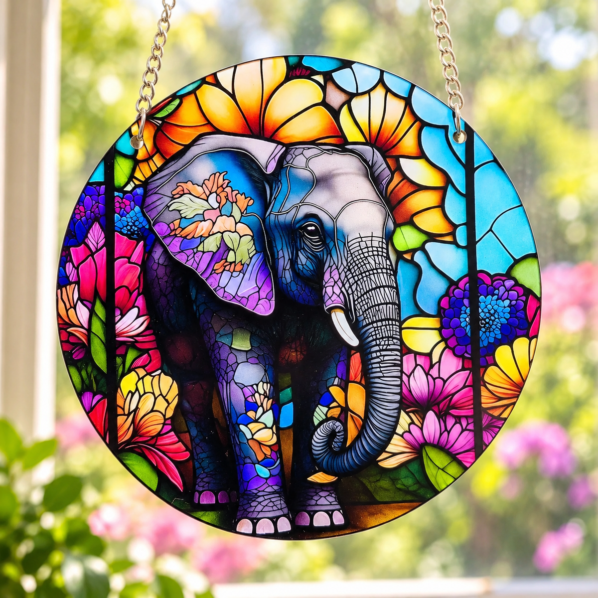 15cm Acrylic Suncatcher - Floral Elephant