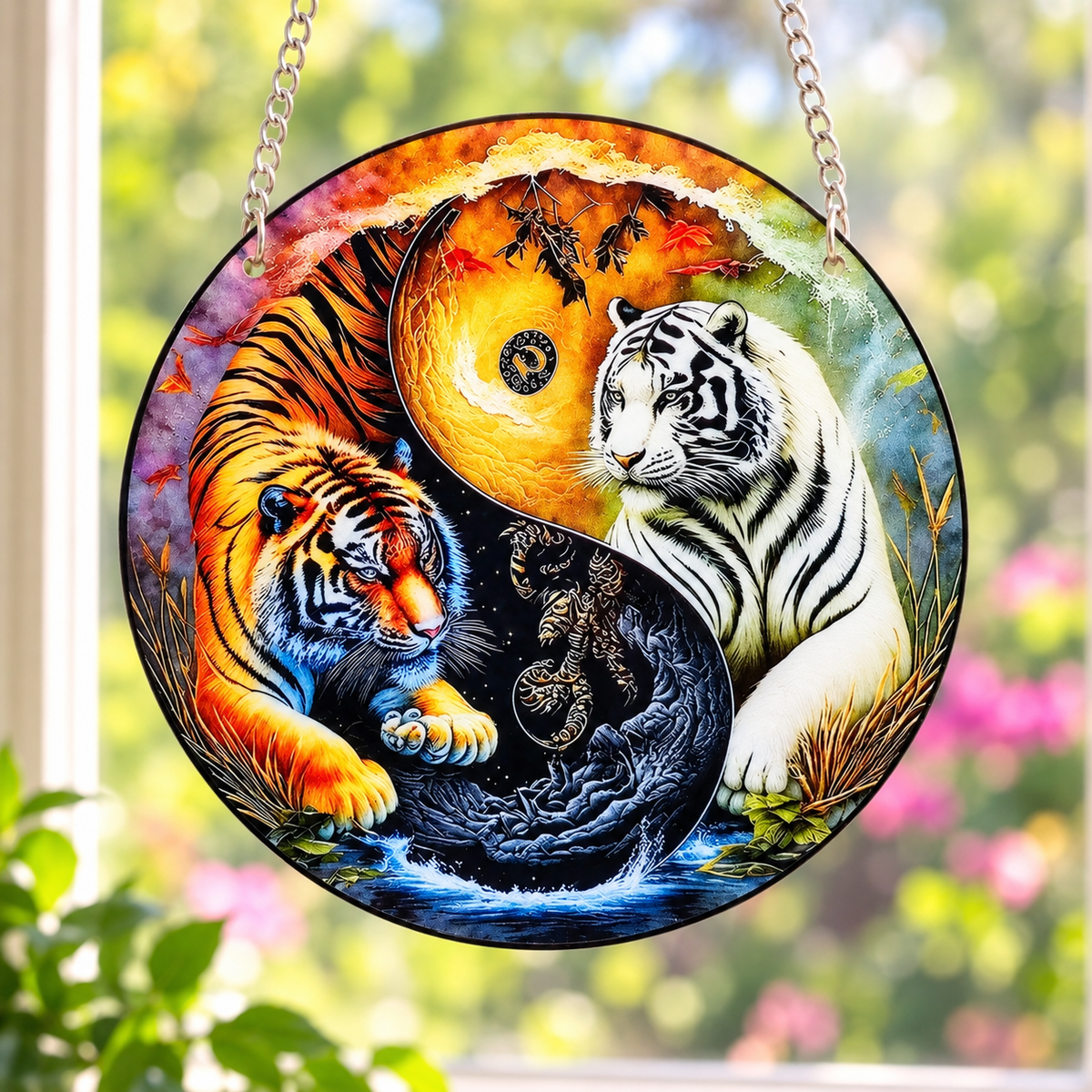 15cm Acrylic Suncatcher - Ying Yang Tigers