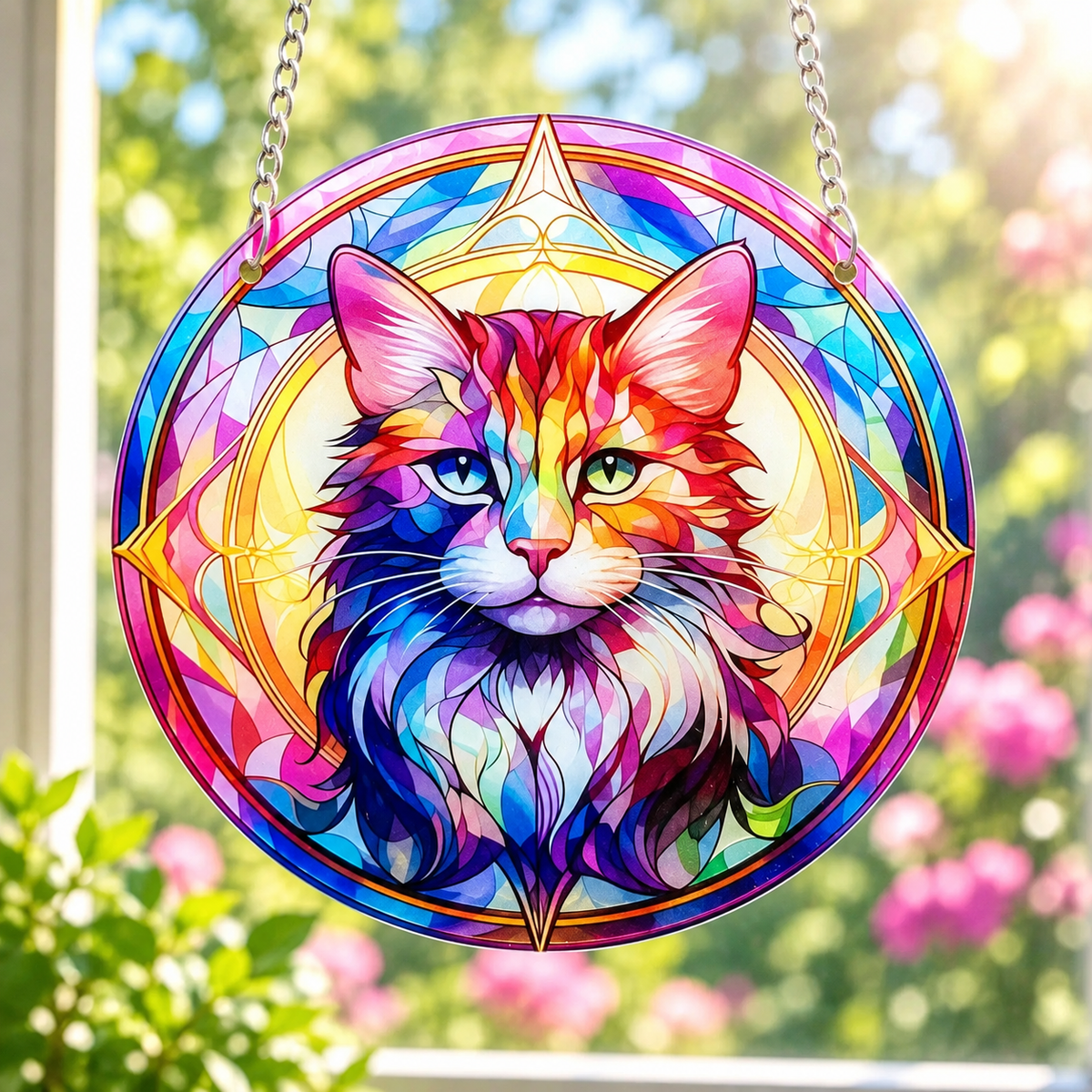 15cm Acrylic Suncatcher - Colourful Cat