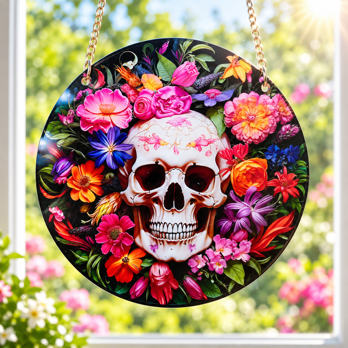 15cm Acrylic Suncatcher - Floral Skull