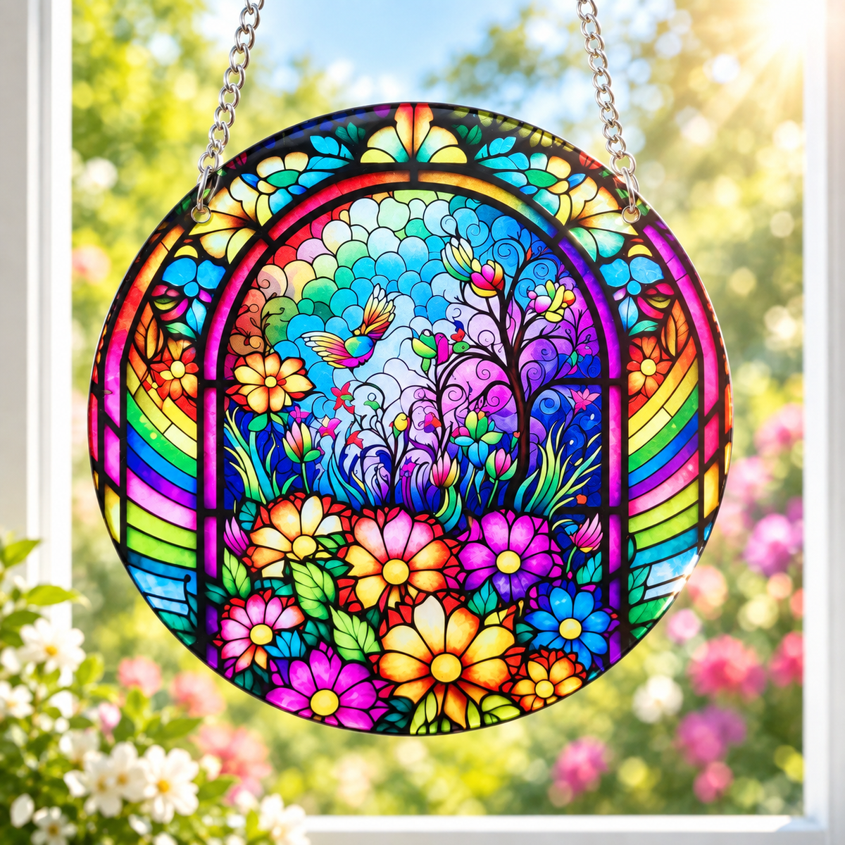 15cm Acrylic Suncatcher - Colourful Garden
