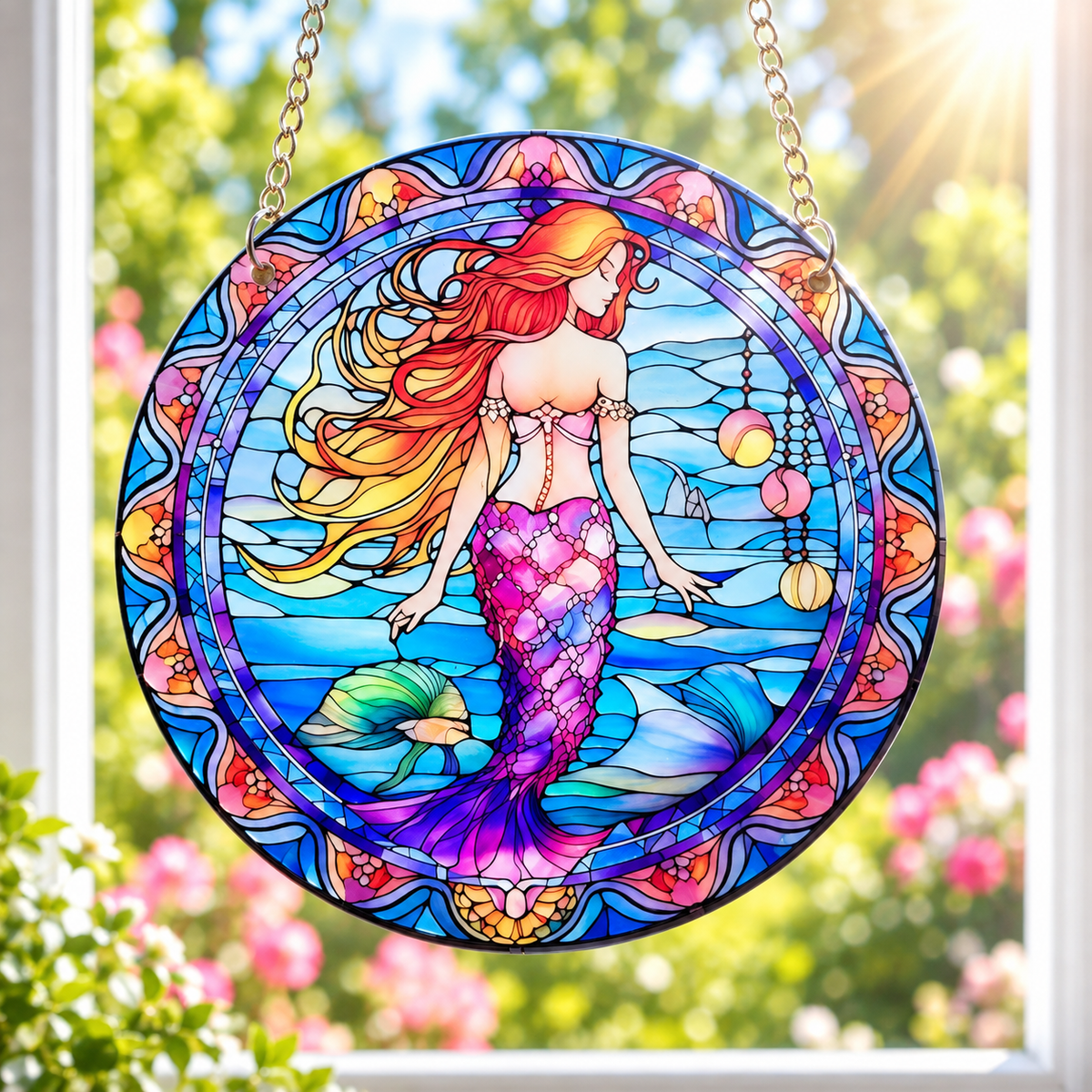 15cm Acrylic Suncatcher - Colourful Mermaid