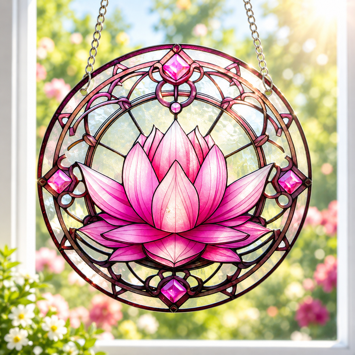 15cm Acrylic Suncatcher - Pink Lotus