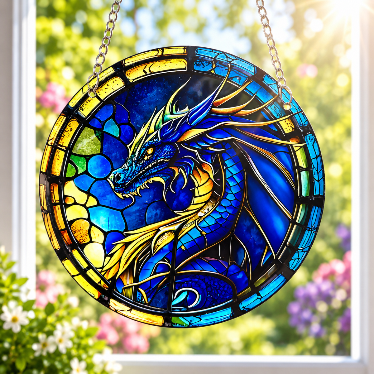 15cm Acrylic Suncatcher - Blue & Yellow Dragon